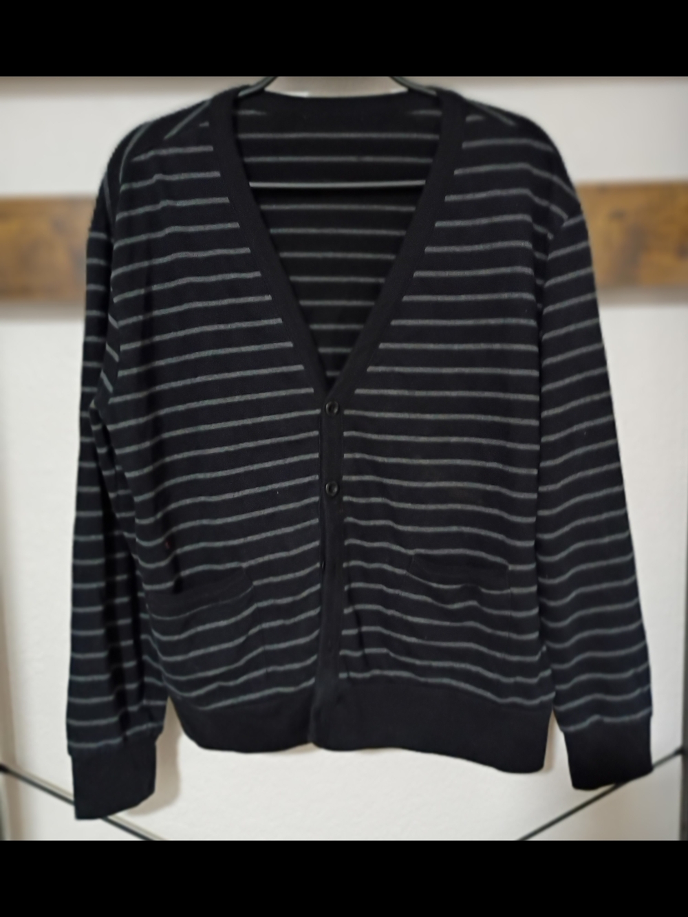 Classic Black Striped V-Neck Cardigan Sweater